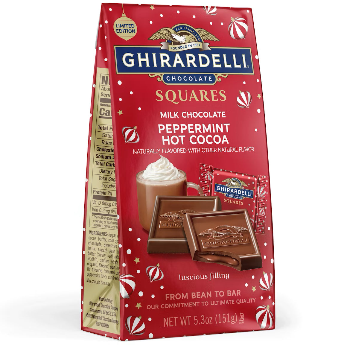 Ghirardelli Christmas Milk Chocolate Peppermint Hot Cocoa Squares (151g)