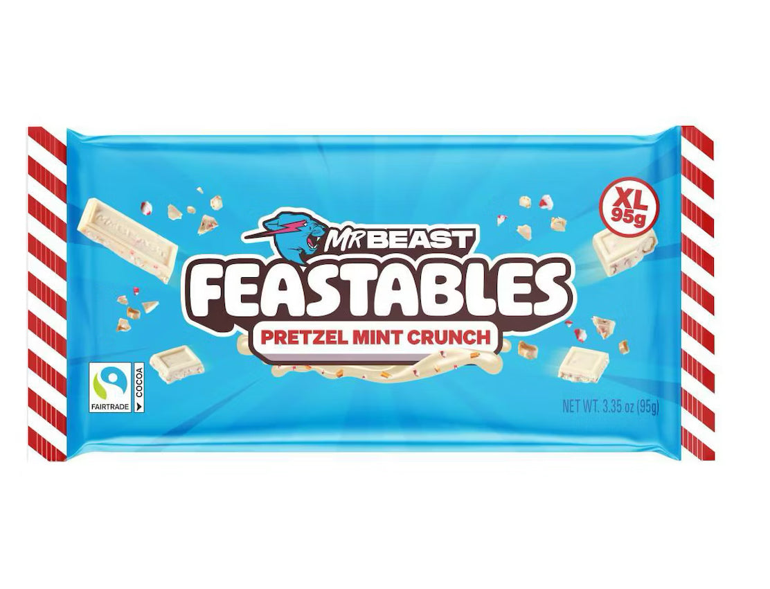 Mr Beast Feastables Pretzel Mint Crunch XL Christmas Chocolate Bar Stocking Stuffer (95g)