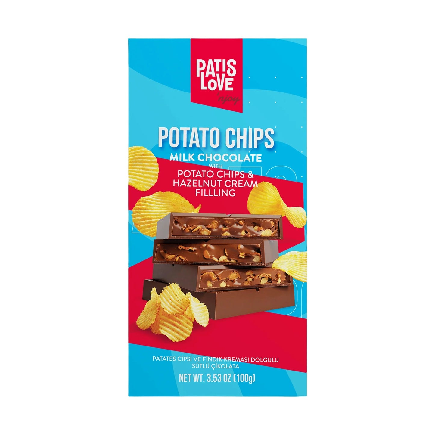 Patislove Milk Chocolate with Potato Crisps & Hazelnut Filling (100g)